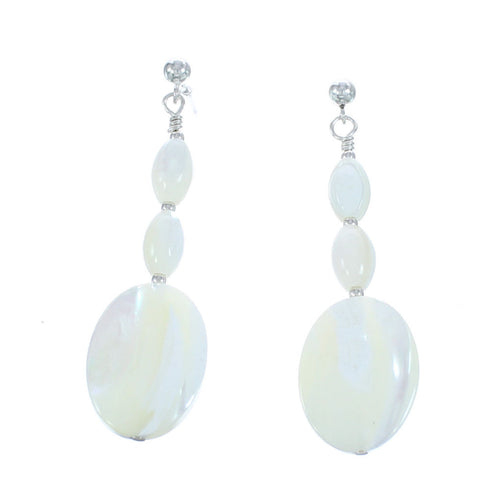 Sterling Silver Mother Of Pearl Bead Post Dangle Earrings AX121654